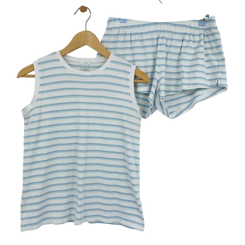 Lake Pajamas Pajama Set Women XS Blue Striped Sleeveless Pima Cotton